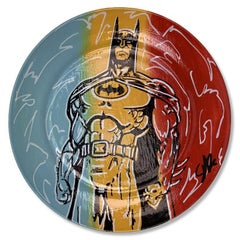 Piatto dipinto a mano "Batman" di Steve Kaufman (1960-2010)