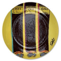 Piatto dipinto a mano "Cohiba" di Steve Kaufman (1960-2010)
