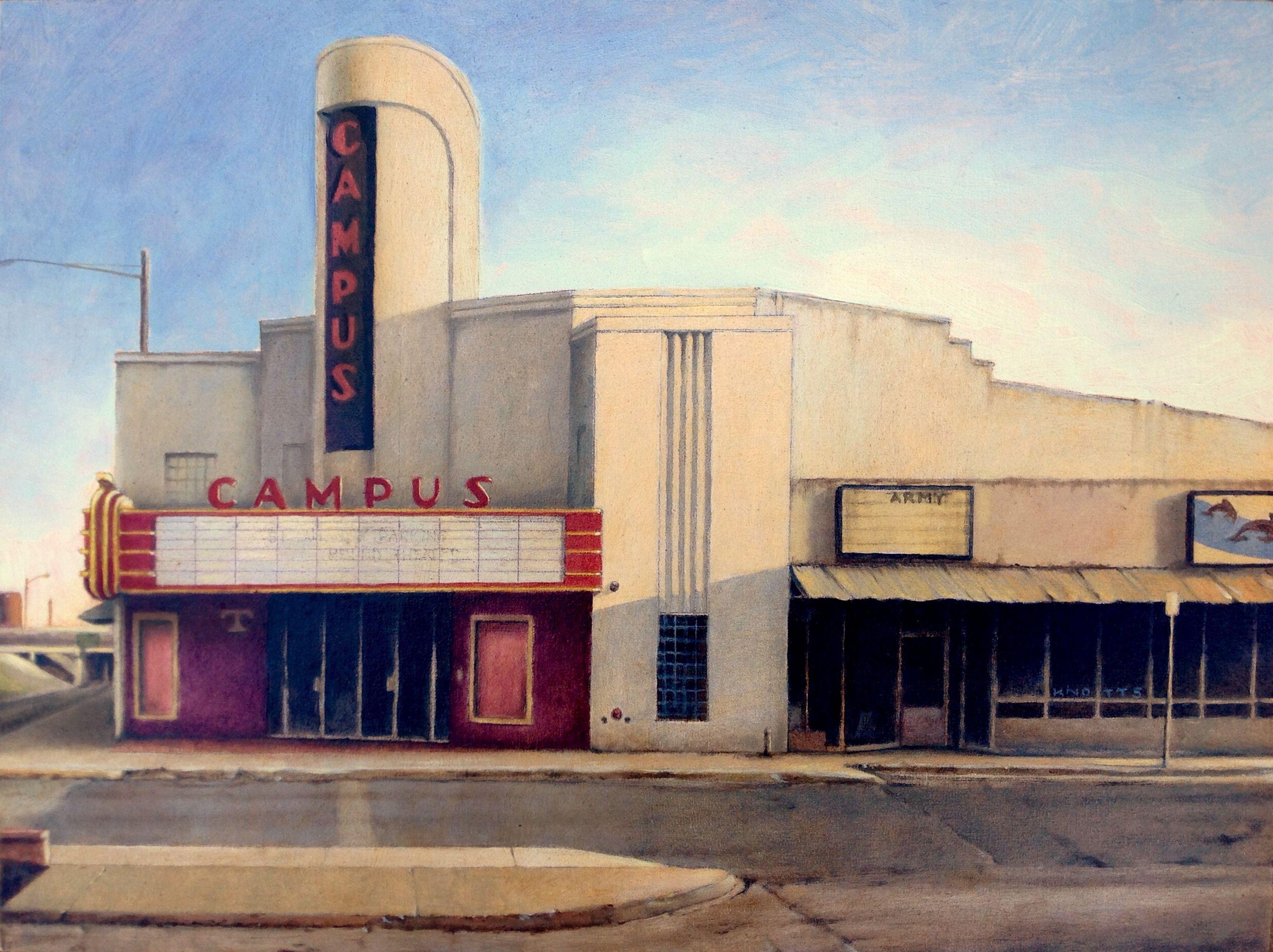 Teatro del Campus Art Deco, Pittura, Olio su tela - Painting di Steve Knotts