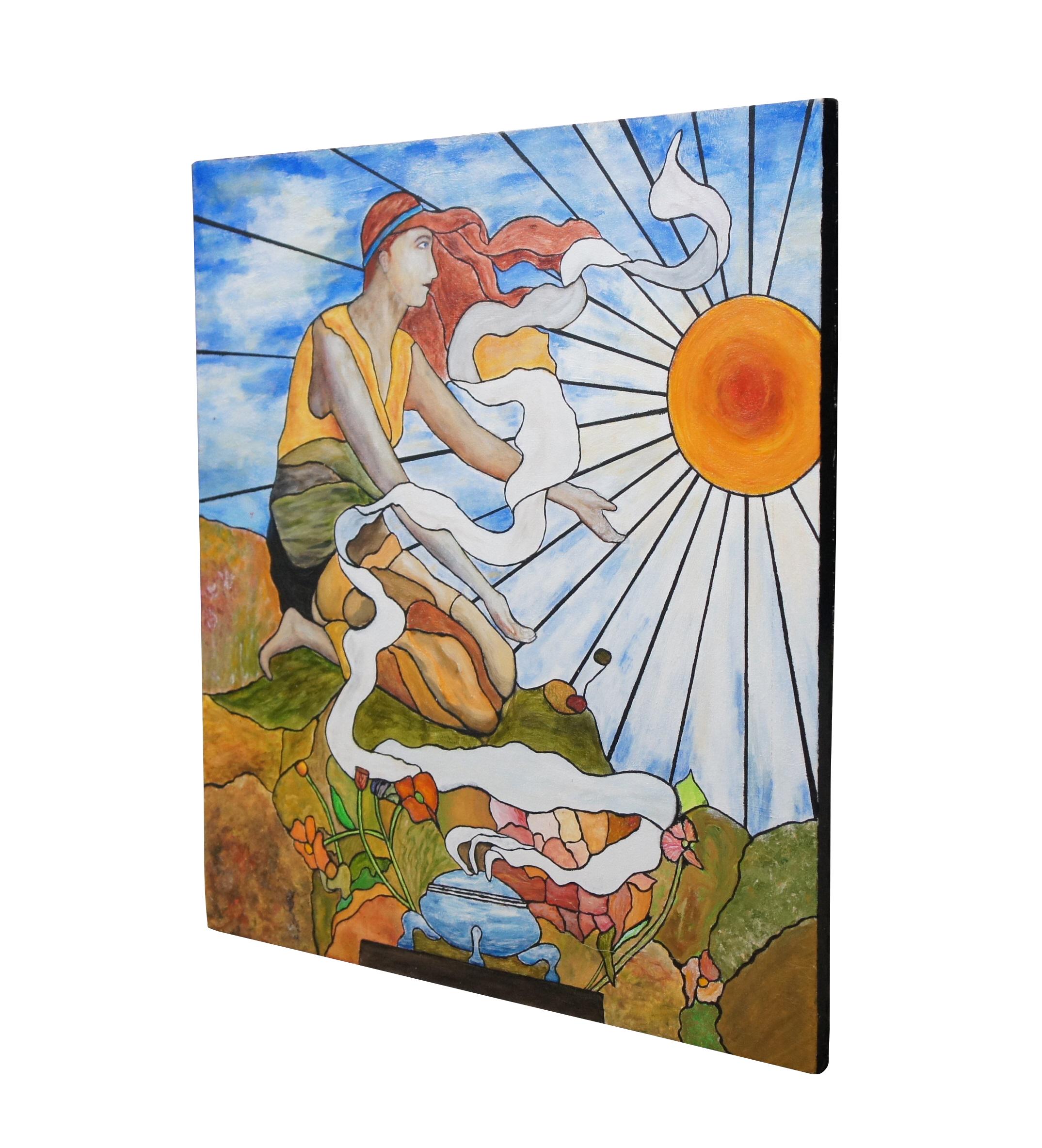 Steve Knowls Art Nouveau Oil Painting After Tiffany's Woman Greeting the Sun 26