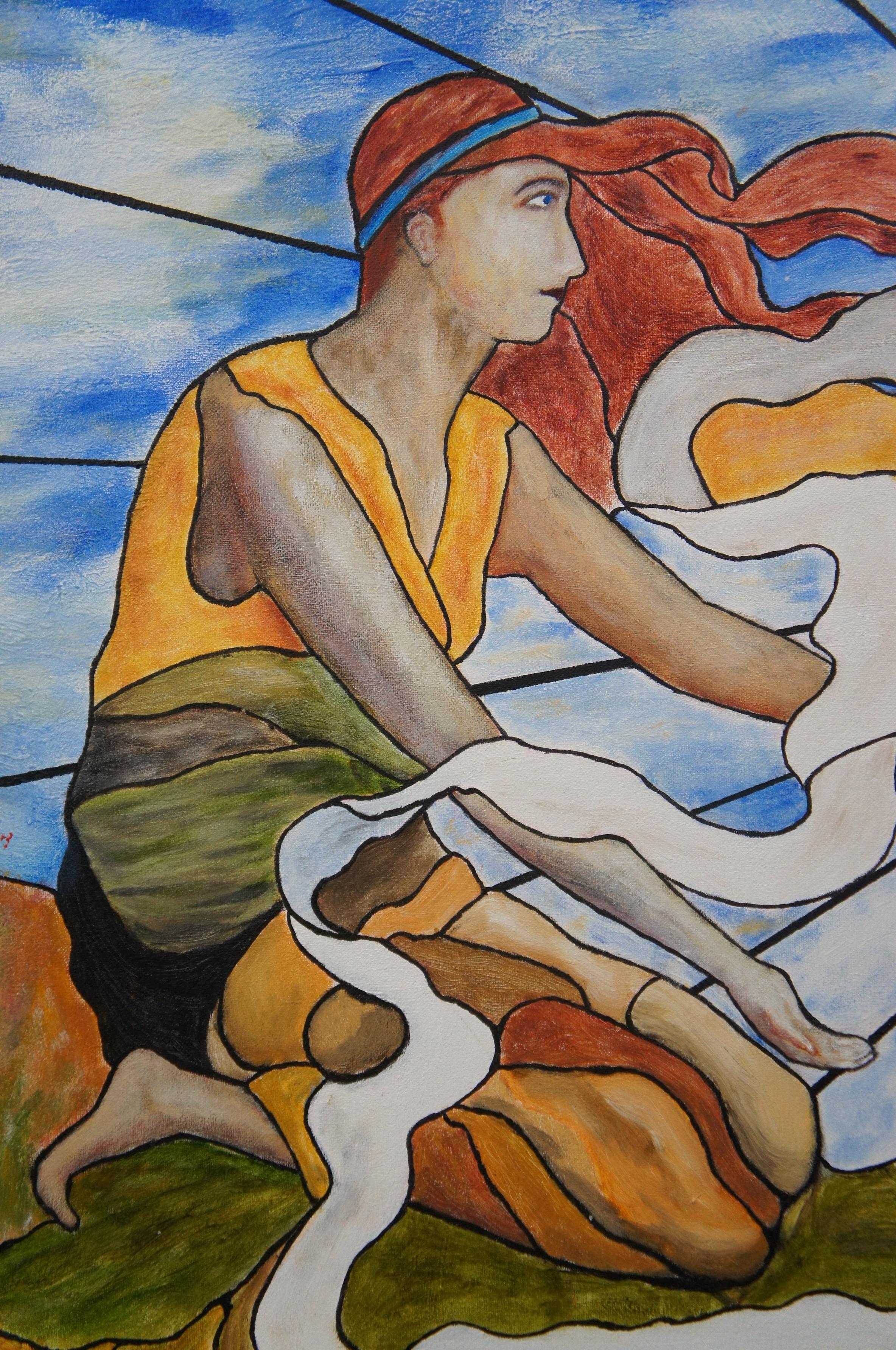 Steve Knowls Art Nouveau Oil Painting After Tiffany's Woman Greeting the Sun 26