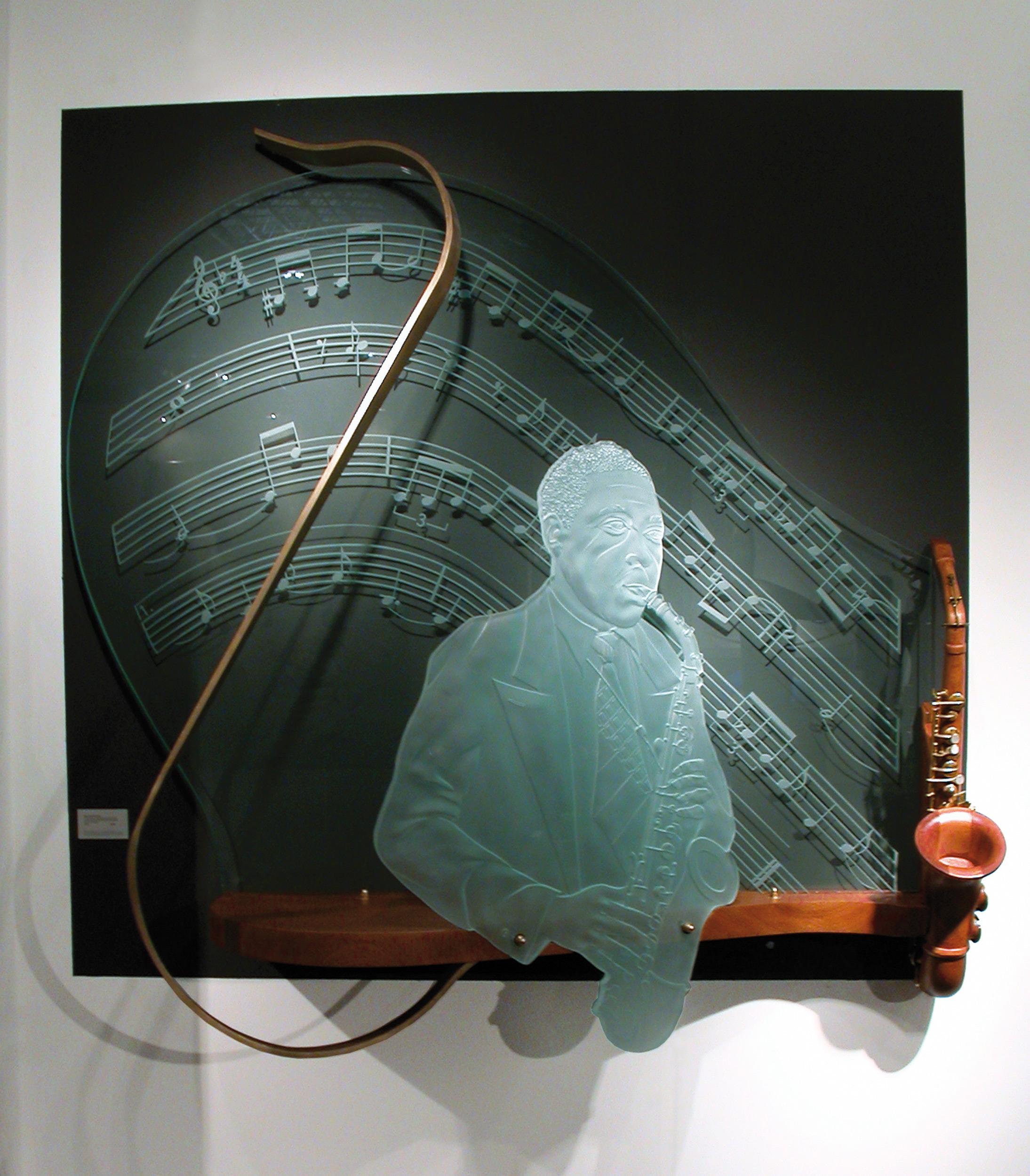 Steve Linn Figurative Sculpture - "12 Bar Blues for Bird" sculpture portrait of Charlie Parker