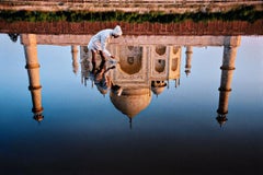 Vintage Man and Taj Reflection