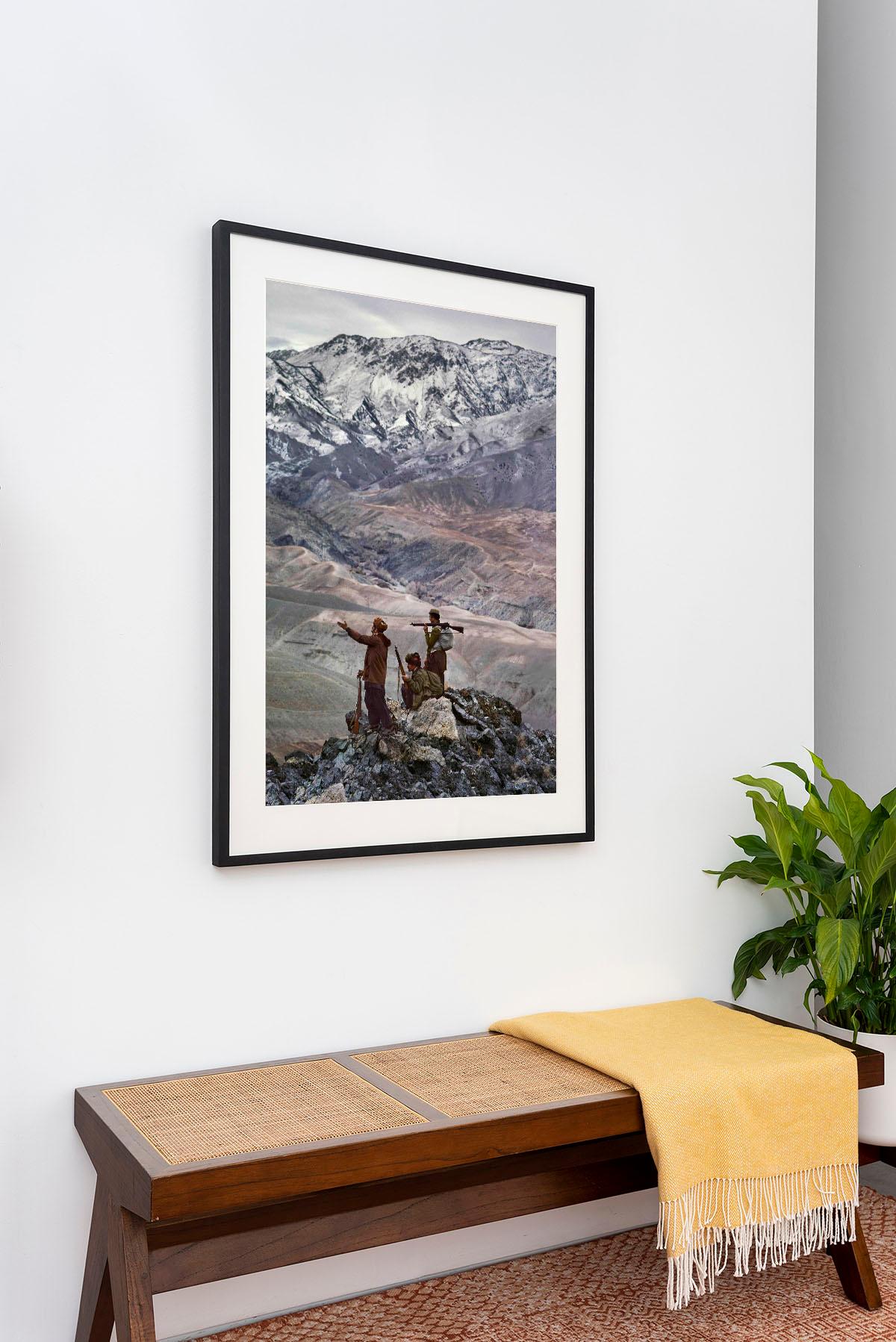 Mujahideen Stand Atop a Mountain in the Hindu Kush, 1984 - Steve McCurry 
Signed and numbered on photographer's edition label on reverse 
Digital c-type print

Printed on 20 x 24 inch paper
Edition of 30  

Also available in 2 larger sizes, please