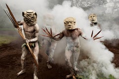Tribesmen with Clay Masks and Bamboo Garb, Papua New Guinea