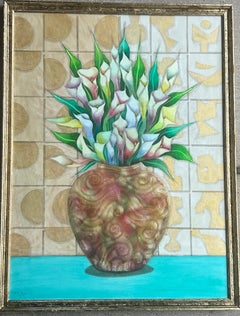 "Calla Lilies in a Tiffany Favrile Vase" oil on canvas painting by Steve McElroy