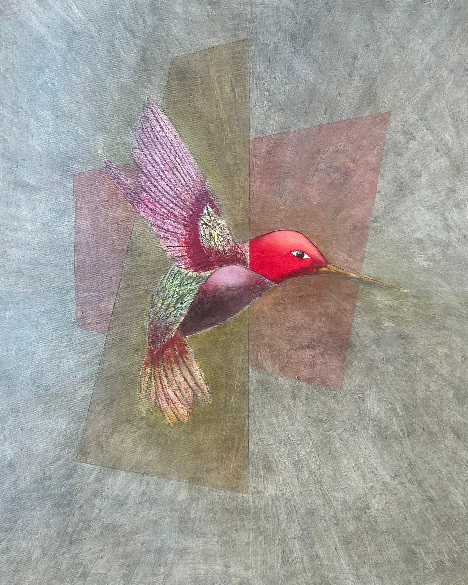 "Into the Light...The Hummingbird", peinture à l'huile originale de Steve McElroy, 2025.  22 x 28 pouces. Seuls les matériaux les plus nobles ont été utilisés pour créer cette pièce de collection, notamment les peintures à l'huile Old Holland, qui