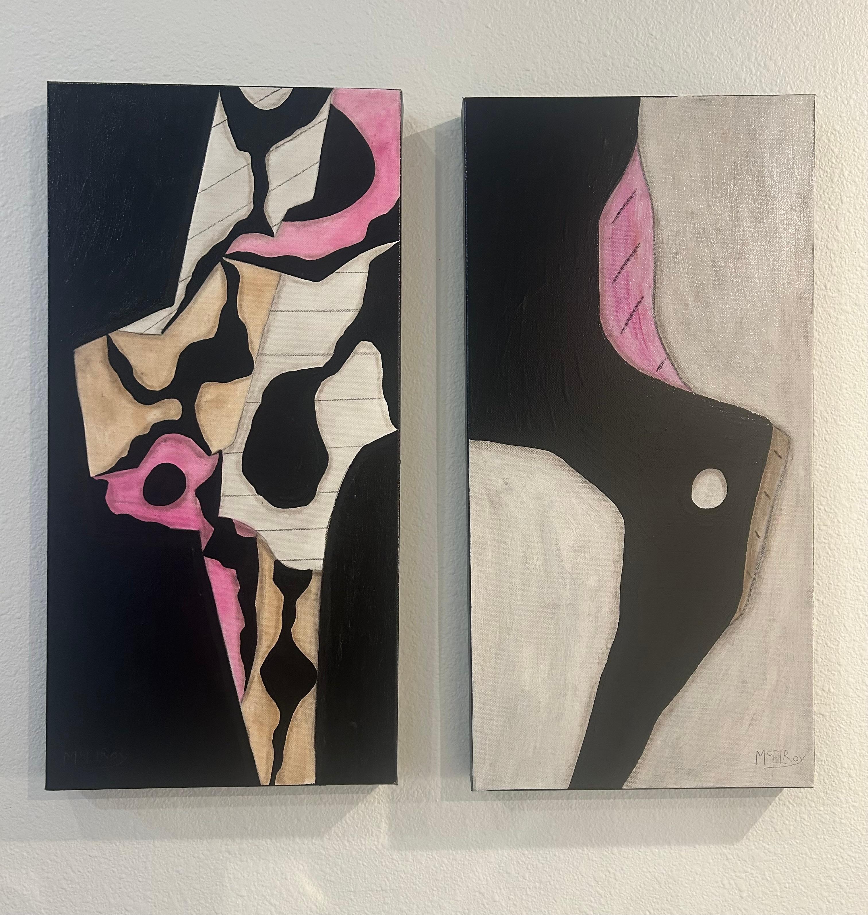 Original oil painting pair of contemporary abstracts by artist Steve McElroy.