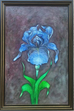 "The Blue Iris" framed oil on panel original abstract painting by Steve McElroy