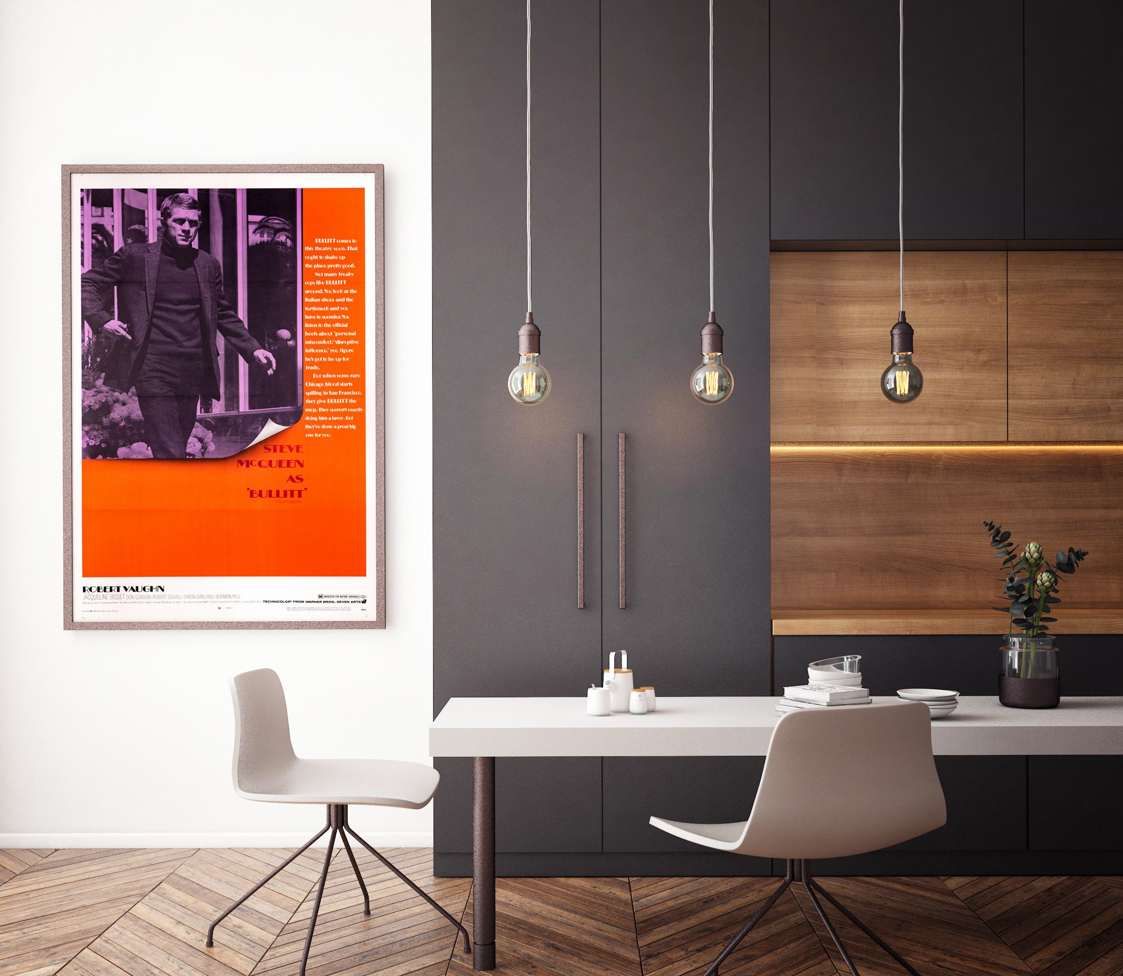 Mid-Century Modern Steve McQueen 'Bullitt' Original Vintage US One Sheet Movie Poster, 1968 For Sale