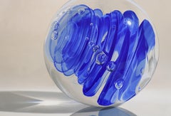 BLUE MARBLE, Marble on Table, Shadows, Blue, Green, Still-Life, Reflections