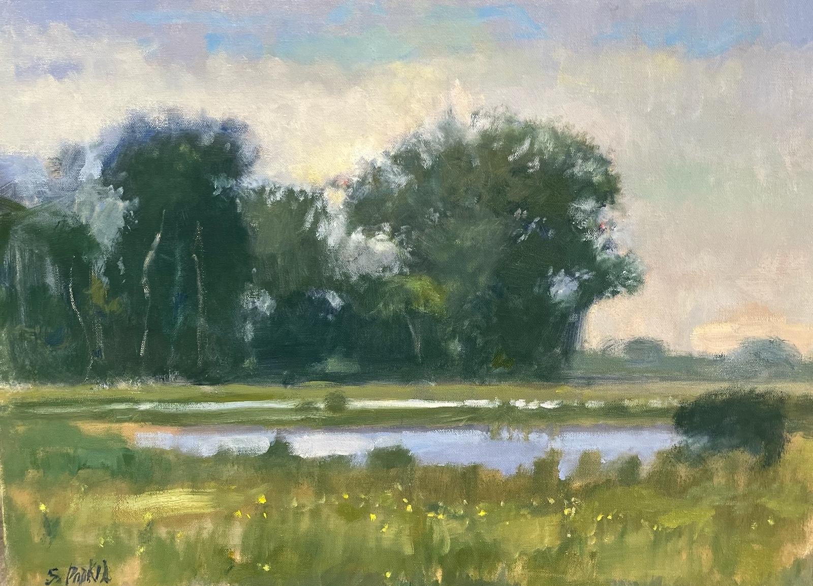 Nachmittag im texanischen Hügelland Landschaft Öl Impressionismus, Scheune, Sonne 36x36 im Angebot 6