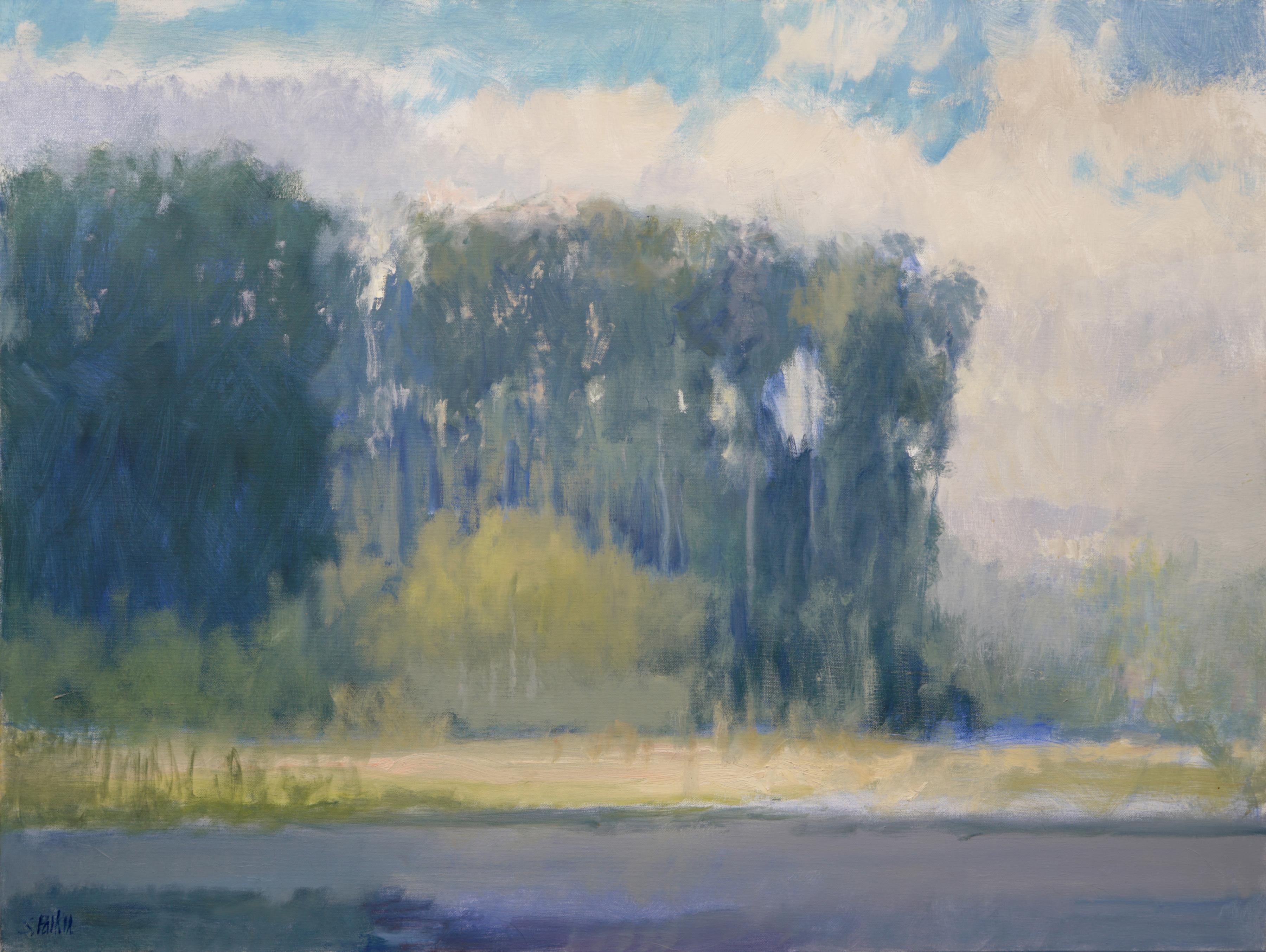 Nachmittag im texanischen Hügelland Landschaft Öl Impressionismus, Scheune, Sonne 36x36 im Angebot 3