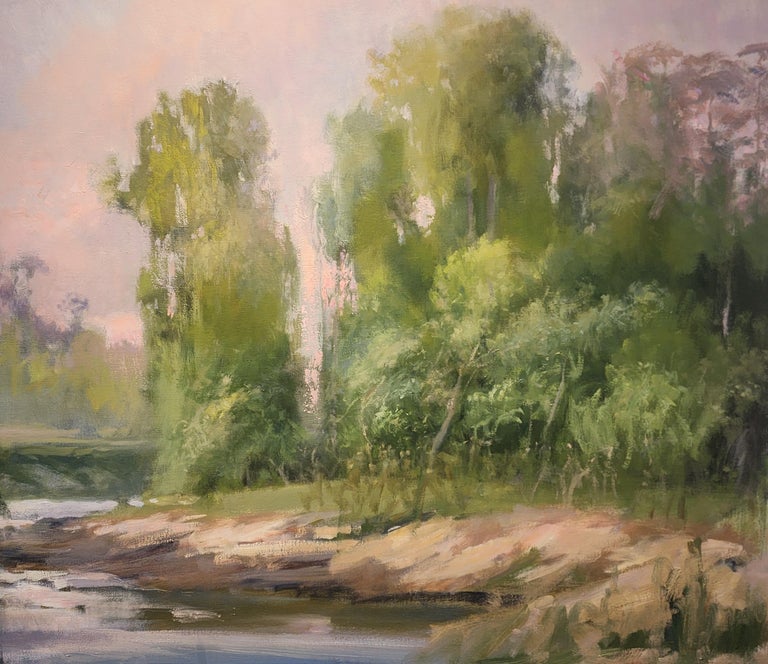 Bayou Bend, MFAH, Texas Landscape, Oil, Impressionism, Art League, Buffalo Bayou - Brown Landscape Painting by Steve Parker