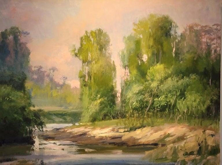 Bayou Bend, MFAH, Texas Landscape, Oil, Impressionism, Art League, Buffalo Bayou - Painting by Steve Parker