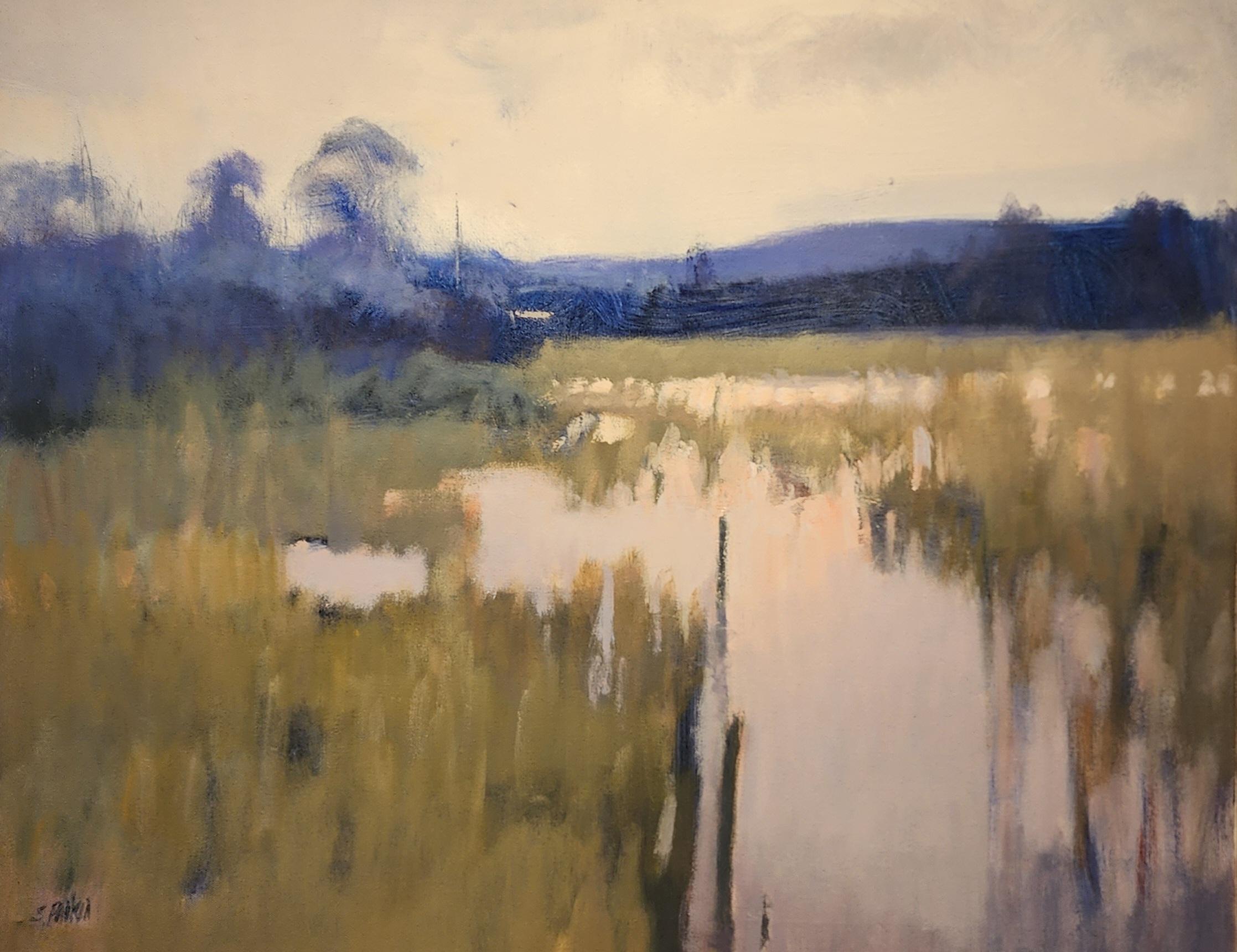 Reflejos del pantano II  Paisaje de Texas  Aceite  Impresionismo - Landscape Painting Marrón de Steve Parker