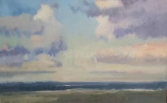 Blue Skies 36" x 36, peinture à l'huile, Style contemporain Paysage Ciel