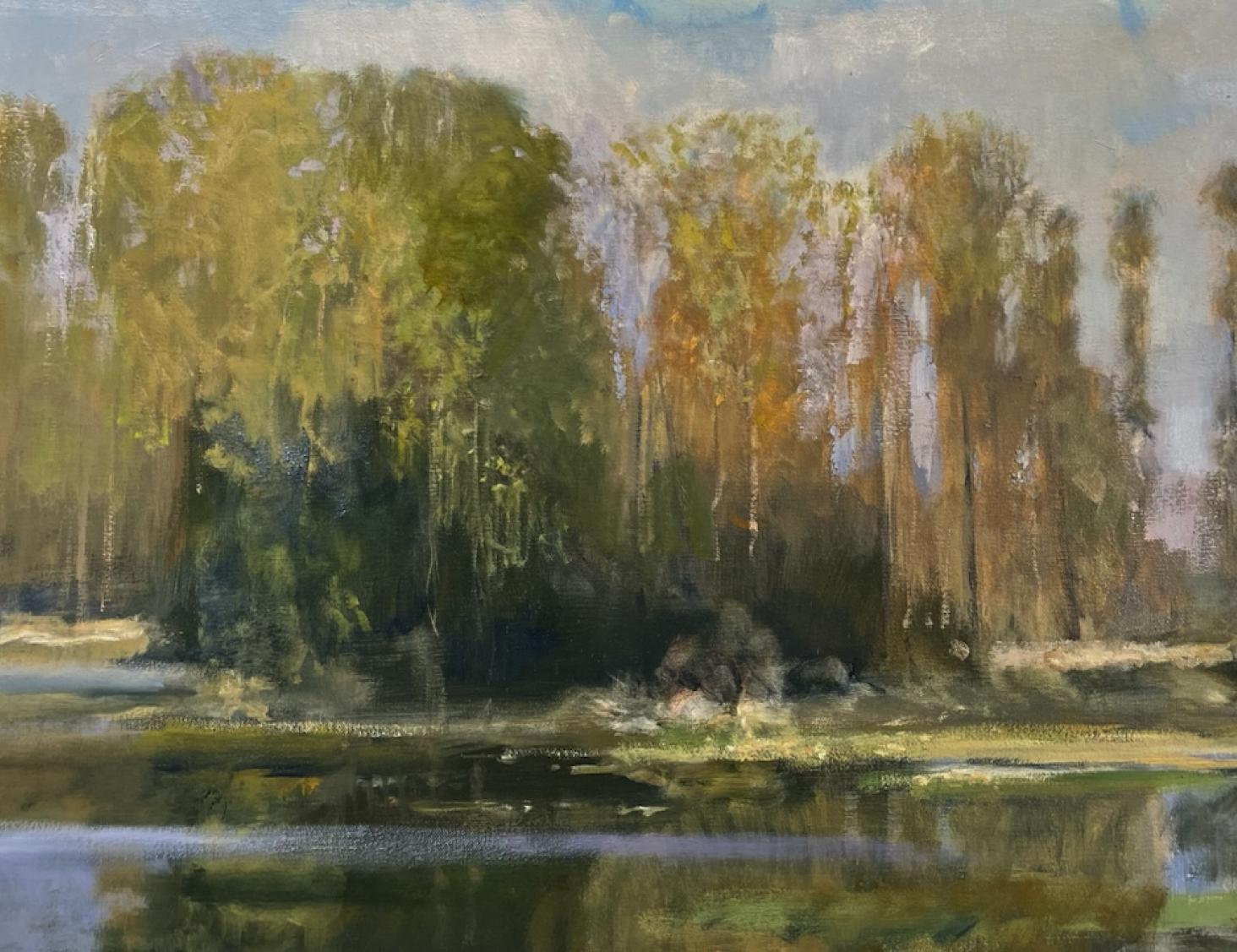 Peinture à l'huile impressionniste américaine du début de la période Spring Cove Lake Conroe Texas Landscape  - Painting de Steve Parker