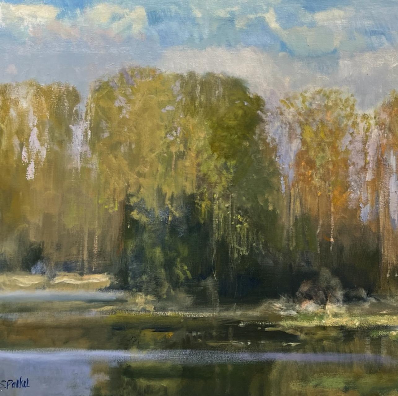 Peinture à l'huile impressionniste américaine du début de la période Spring Cove Lake Conroe Texas Landscape  - Impressionnisme américain Painting par Steve Parker