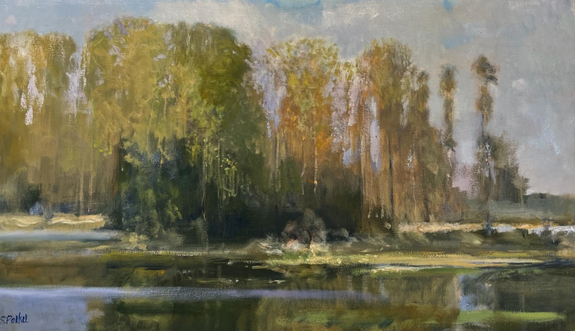 Peinture à l'huile impressionniste américaine du début de la période Spring Cove Lake Conroe Texas Landscape  en vente 1