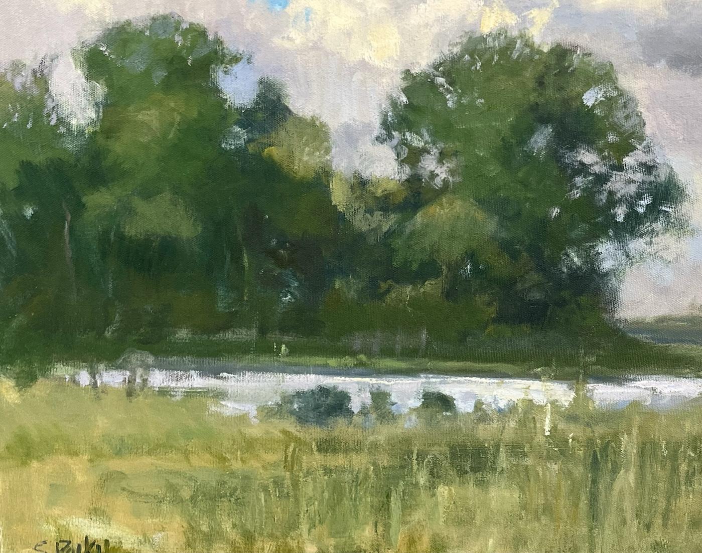 Peinture à l'huile impressionniste américaine du début de la période Spring Cove Lake Conroe Texas Landscape  en vente 3