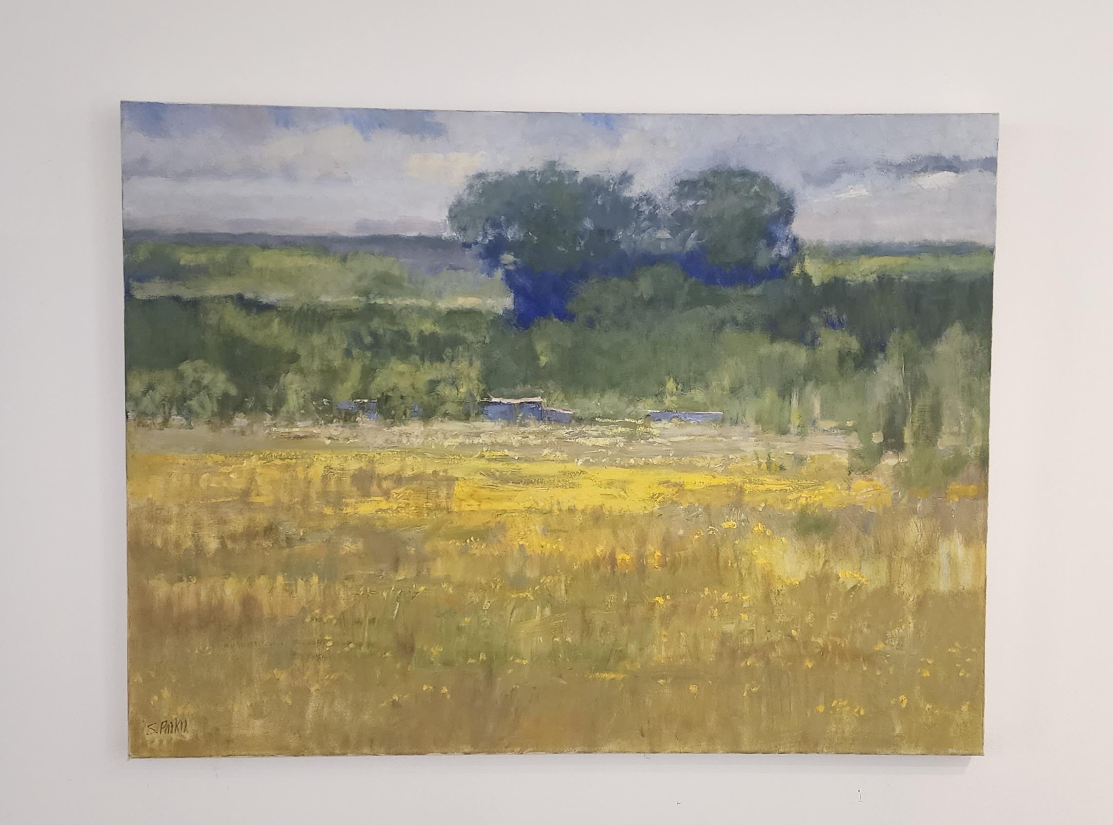 Hidden Barn Texas landscape, peinture à l'huile, style impressionniste contemporain en vente 1