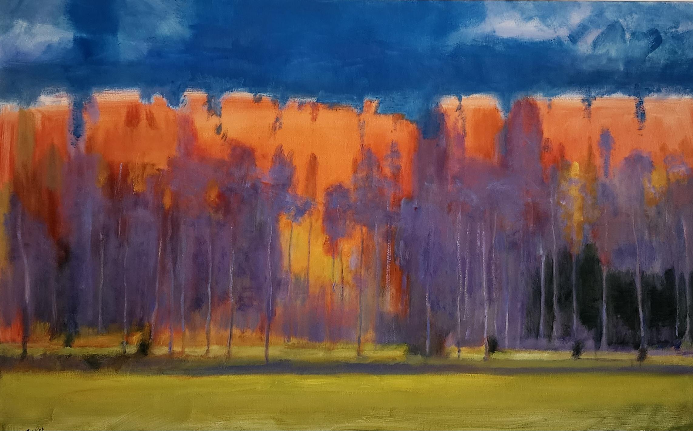 Árboles naranjas y morados en armonía  Paisaje contemporáneo de Texas  30