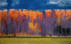  arbres orange et violet en harmonie  Paysage texan contemporain  30" x 48"