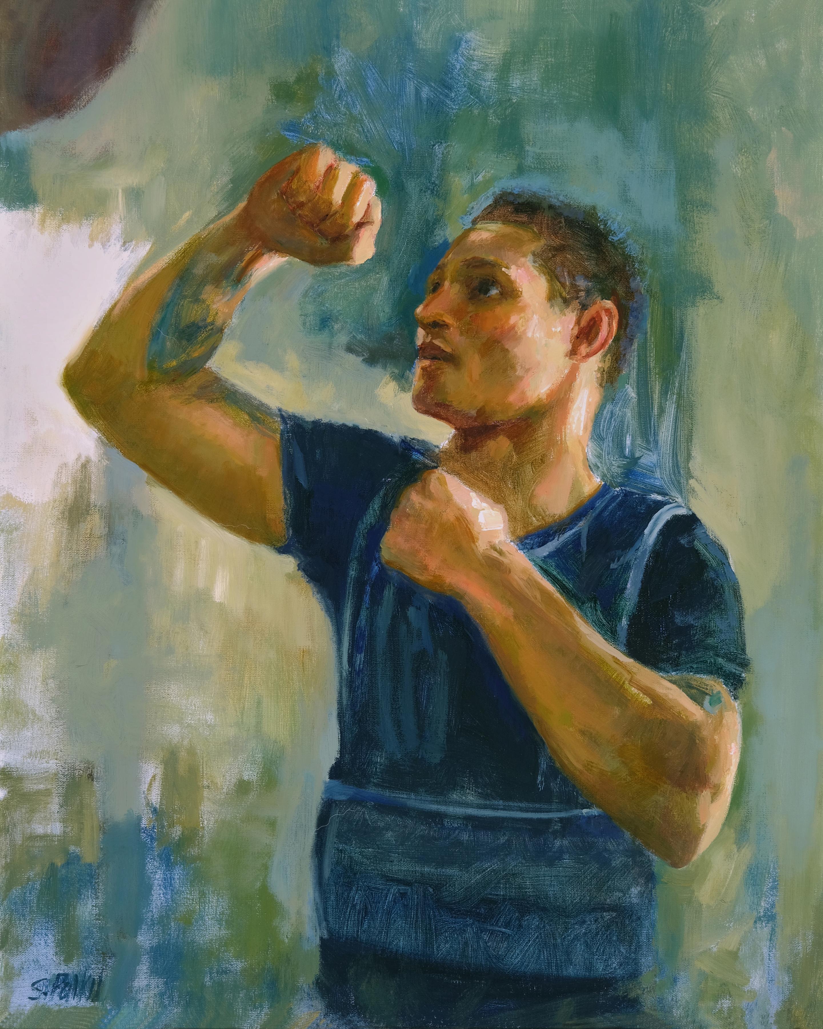 Portrait Painting Steve Parker - Regis Regy, pro-boxeur, huile, impressionniste contemporaine,  Boxe, Sports