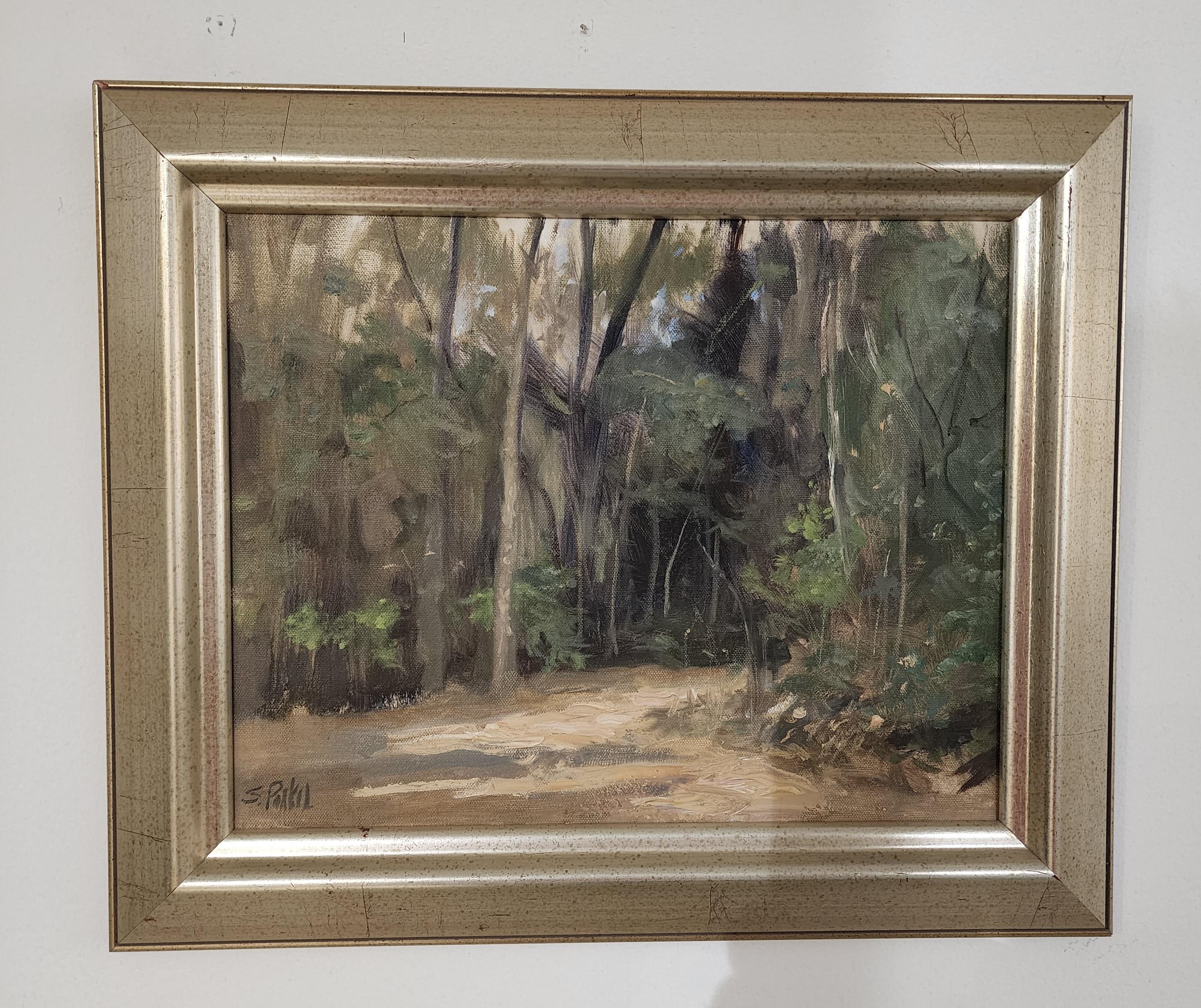 Primavera I, Houston Arboretum, Olio su tela, Cornice, Paesaggio texano, Texas Artis - Landscape Painting Marrone di Steve Parker