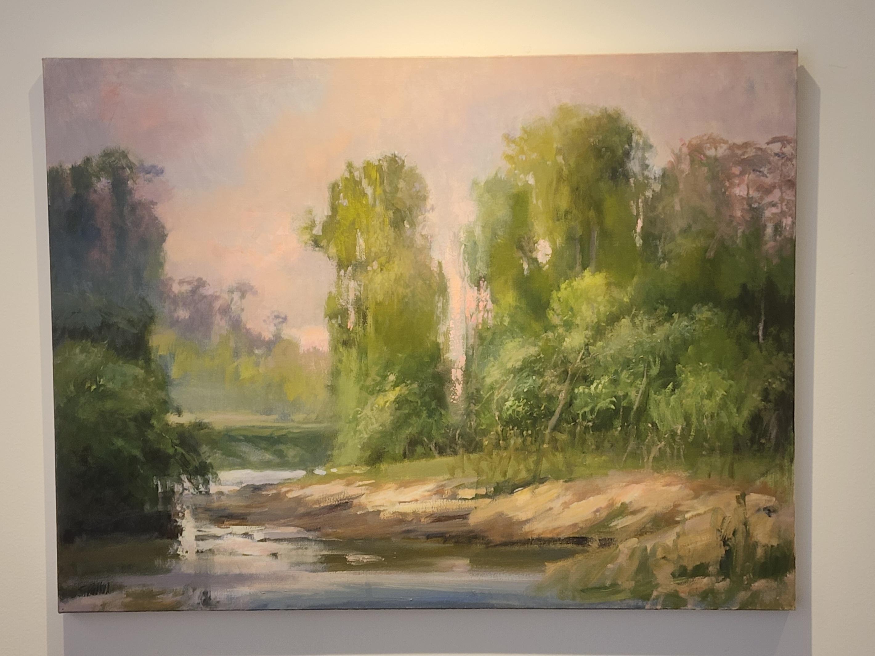 Sonnenuntergang am Bayou Bend #2 MFAH Texas Landschaft Öl Impressionismus  Büffelbucht (Amerikanischer Impressionismus), Painting, von Steve Parker
