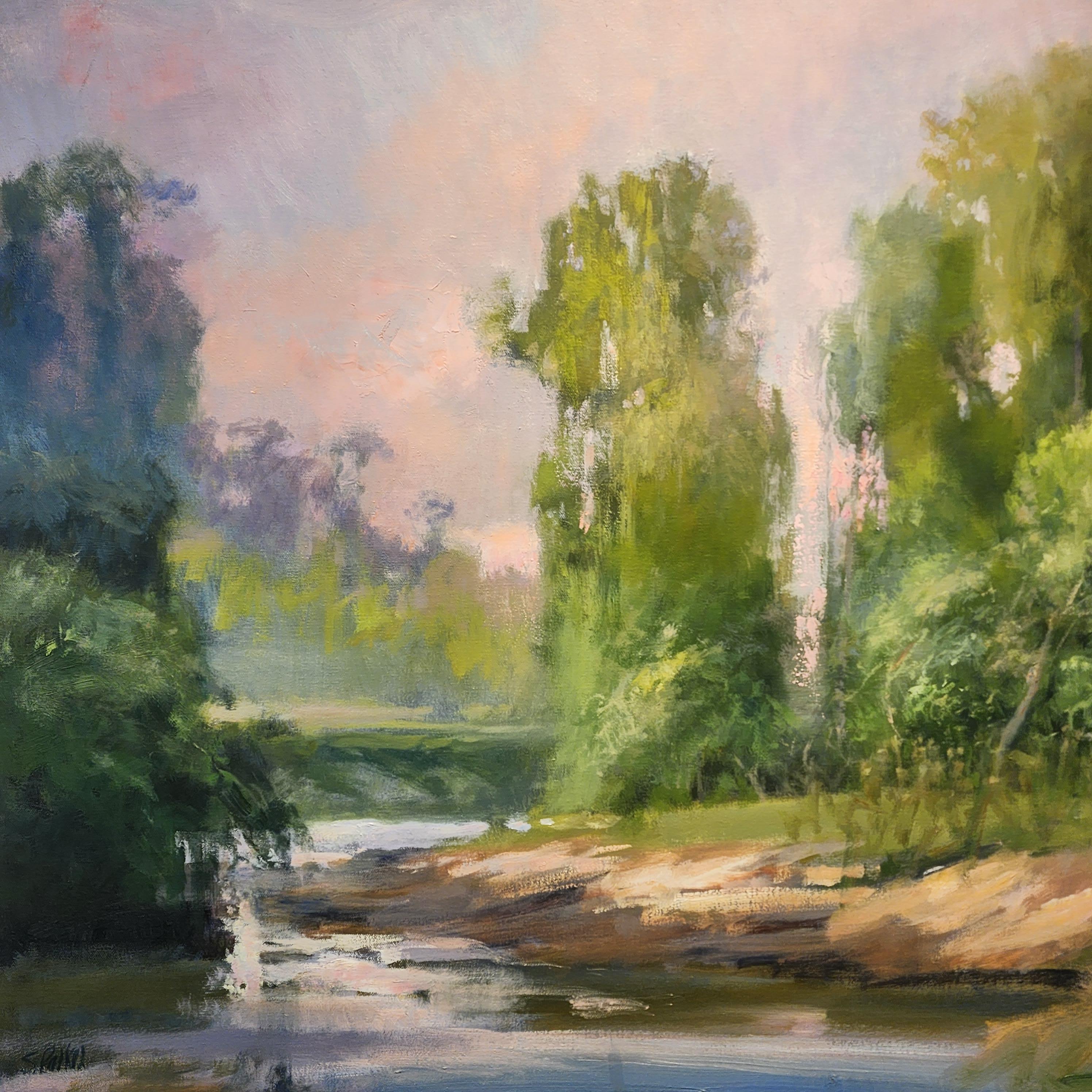 KOSTENLOSER VERSAND 
Sunset at Bayou Bend ist ein zeitgenössisches Ölgemälde auf Leinwand  30 x 40.  Bayou Bend wurde im Jahr 2022 von dem texanischen Künstler Steve Parker gemalt.  Der Standort befindet sich auf der Rückseite des Bayou Bend in