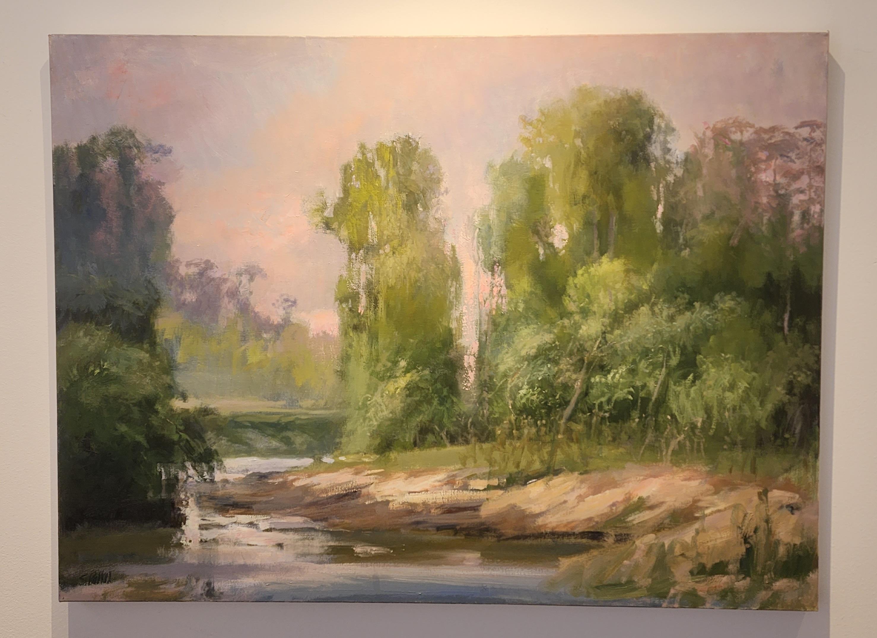 Sonnenuntergang am Bayou Bend #2 MFAH Texas Landschaft Öl Impressionismus  Büffelbucht im Angebot 1