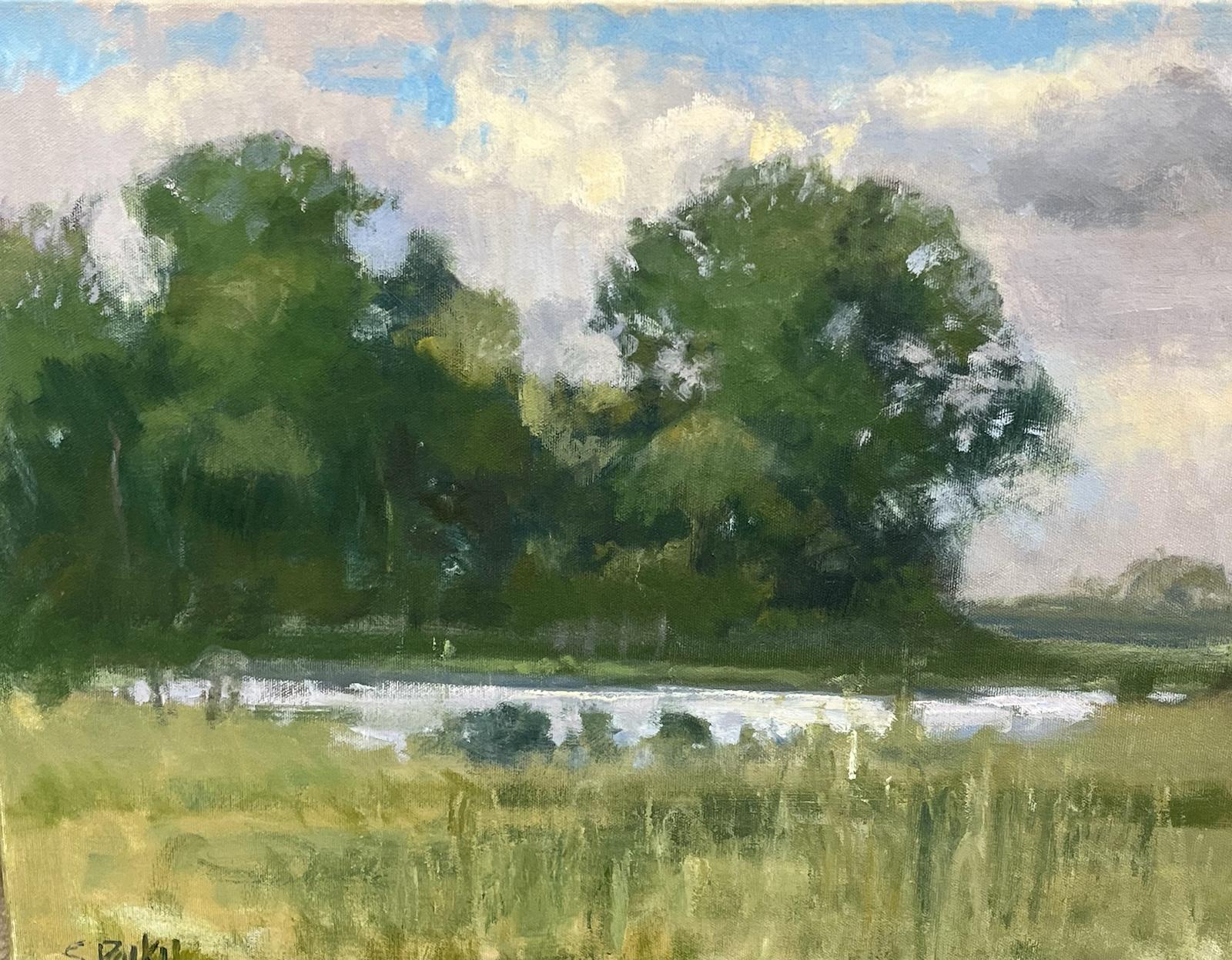 Sonnenuntergang am Bayou Bend #2 MFAH Texas Landschaft Öl Impressionismus  Büffelbucht im Angebot 3