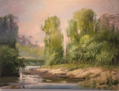 Sunset at Bayou Bend #2 MFAH Texas Landscape Oil Impressionism  Buffalo Bayou