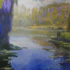Wisteria am Somerville-See  Texas-Landschaft, Öl, Impressionismus Glyzinie  See