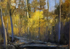 Gelbe Licht Bäume, Ölgemälde, gerahmt, Houston Arboretum, Buffalo Bayou