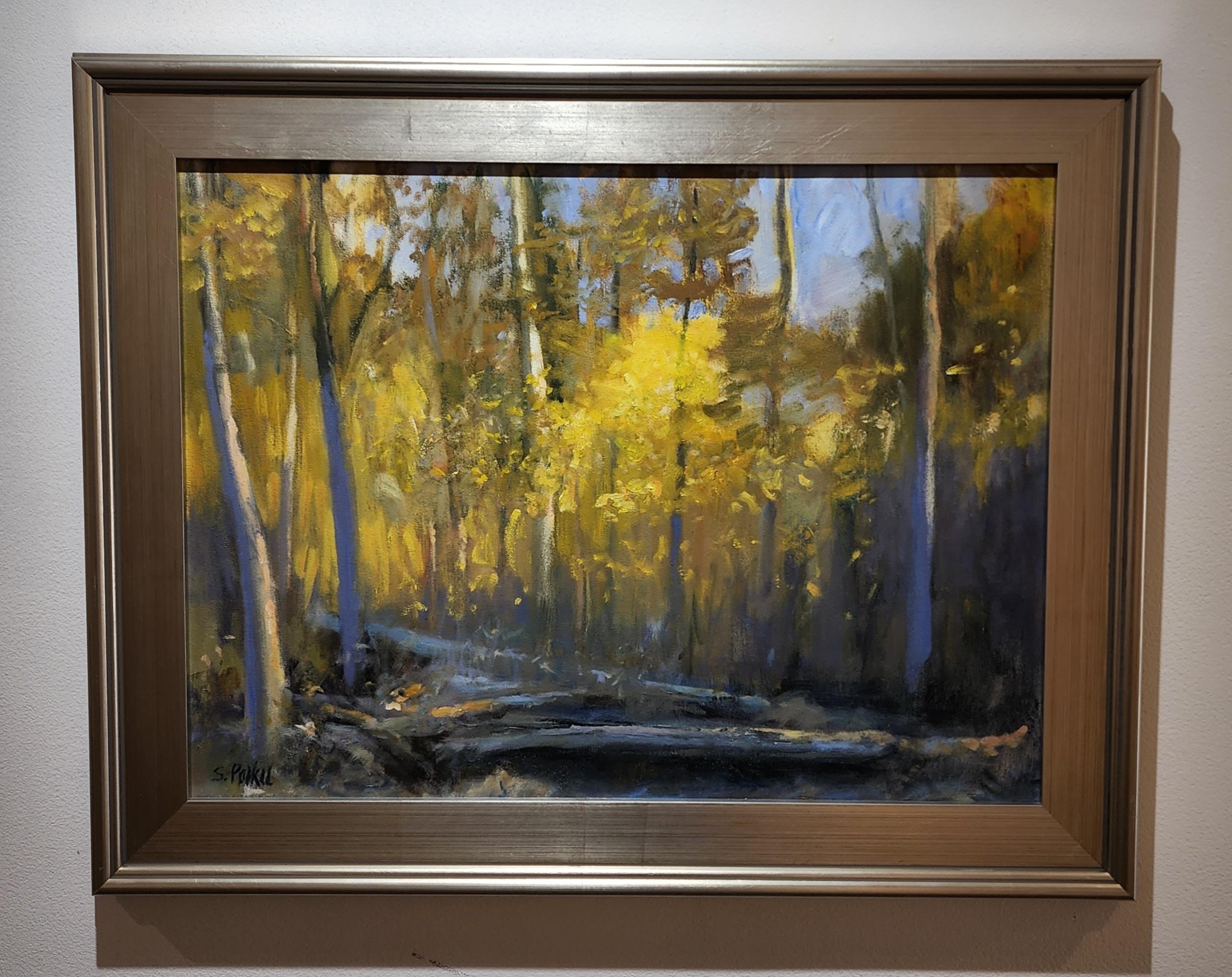Steve Parker Landscape Painting - Yellow Light Trees, Oil Painting , Framed, Houston Arboretum, Buffalo Bayou