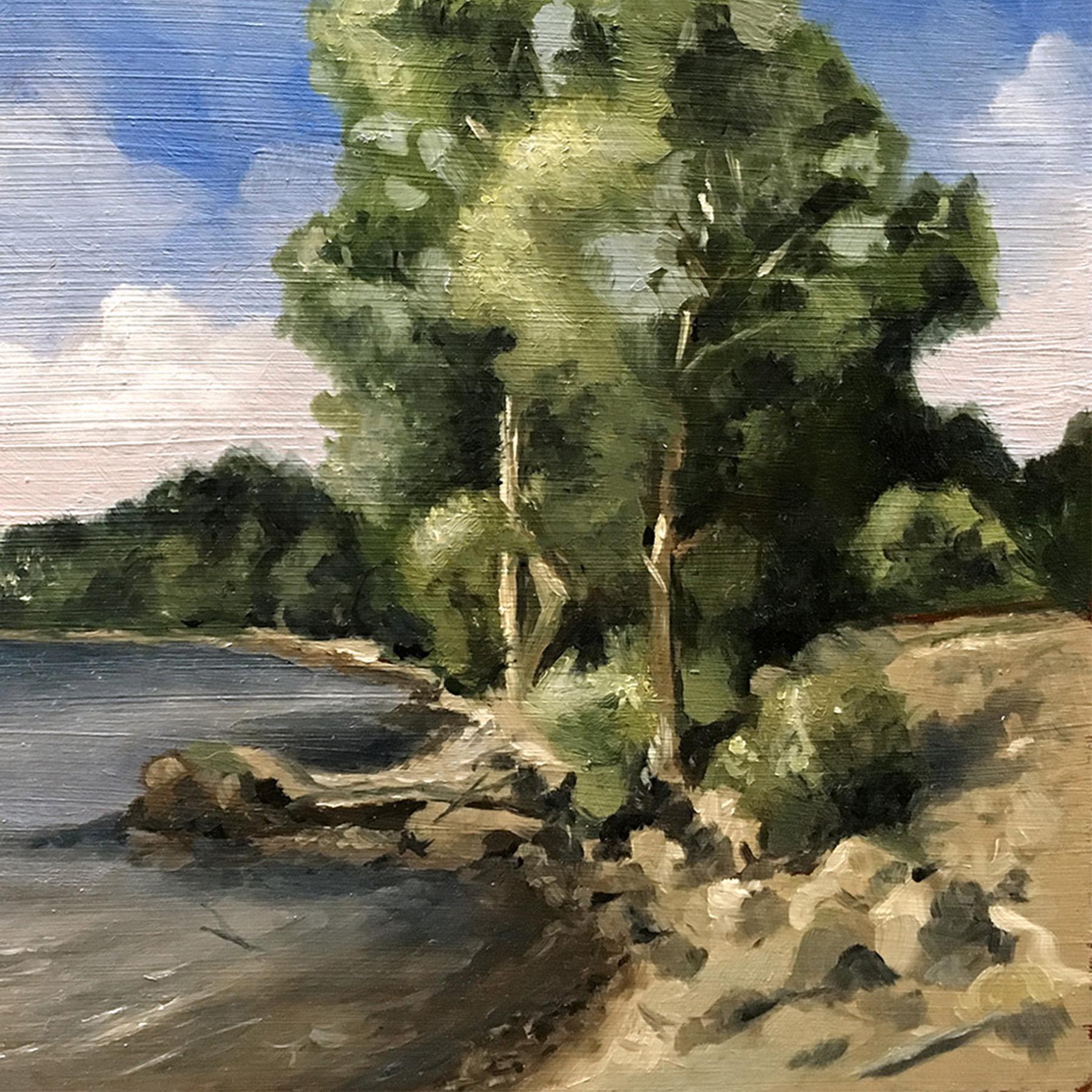 « Nouvelle-Angleterre, Été n° 1 », paysage, rivière Hudson, arbres, peinture à l'huile - Contemporain Painting par Steve Sangapore