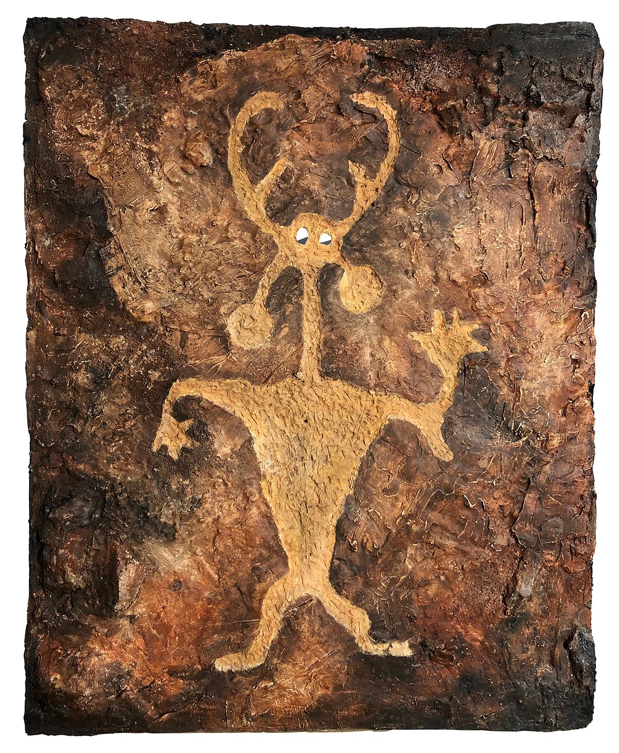 "Moab Man", contemporary, modern, mixed media, brown, petroglyph, sculpture