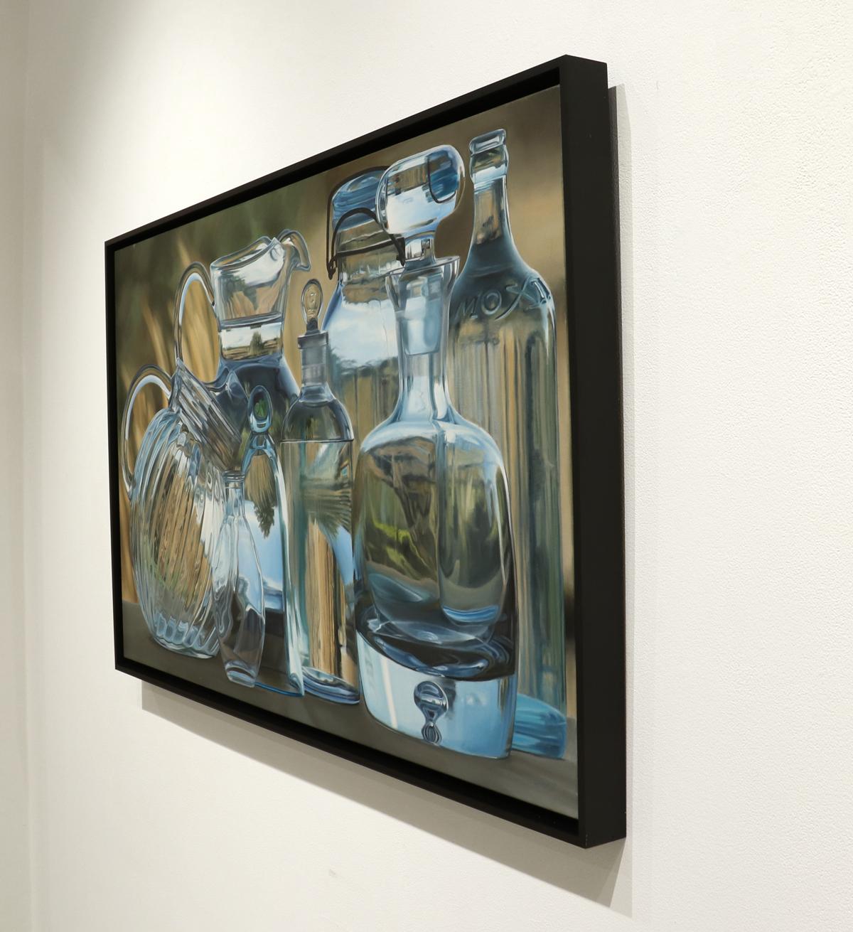 LUCID INTERVAL, hyper-realism, still life, glass, reflections, water - Contemporary Painting by Steve Smulka