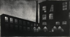 steve stankiewicz Something About The Moon 18, architectural landscape etching print, warm black.