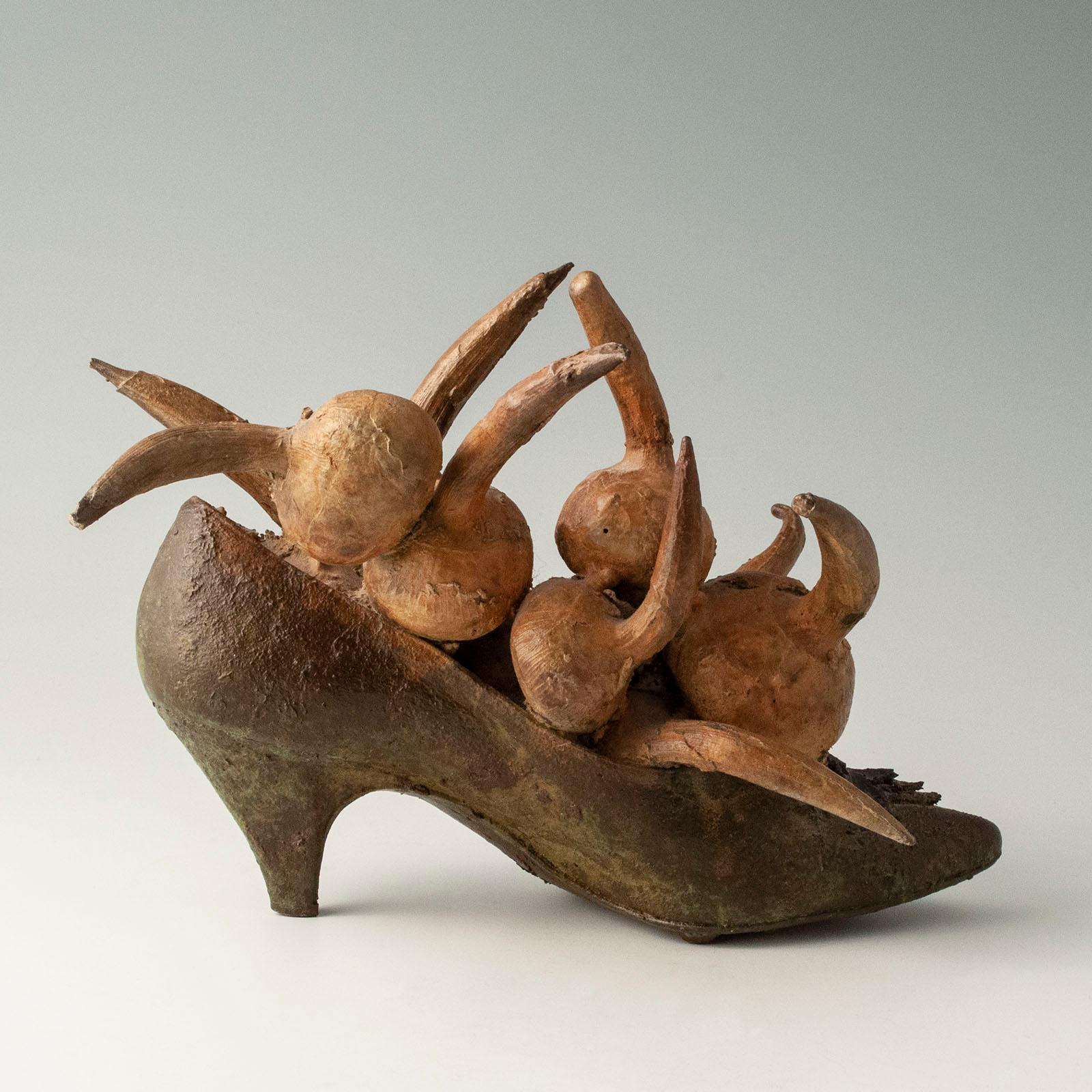 Post-Modern Steve Tobin Cast Bronze Shoe Sculpture with Onions, 1980s For Sale