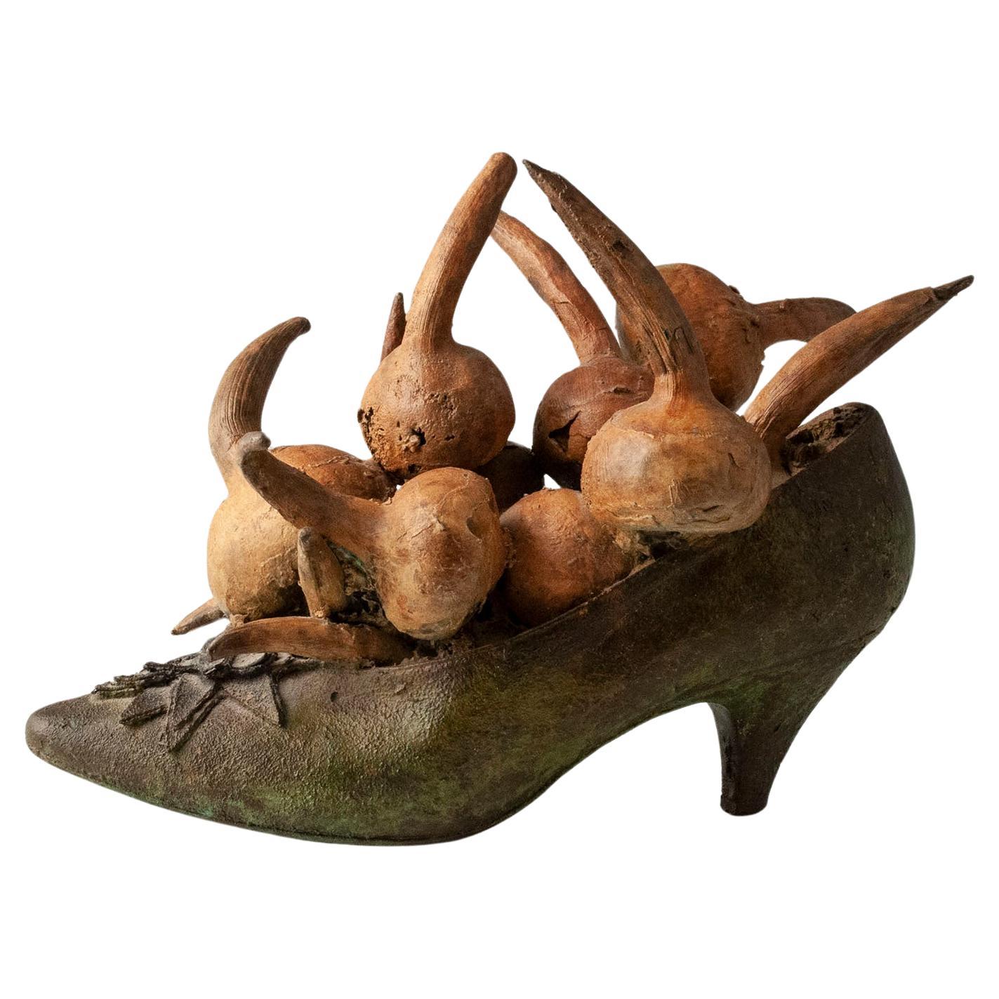 Steve Tobin Cast Bronze Shoe Sculpture with Onions, 1980s