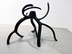 Small Black Modernist Tree Root Sculpture in Welded Steel, Abstract Art