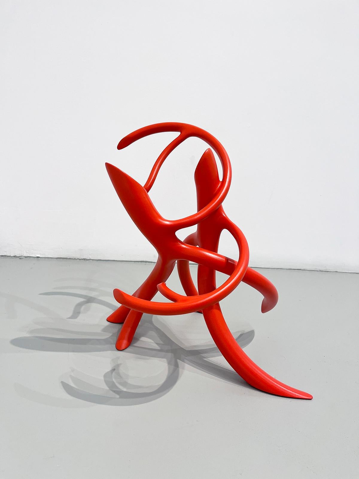 Small Red Modernist Tree Root Sculpture in Welded Steel, Abstract Art - Gray Abstract Sculpture by Steve Tobin