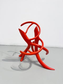 Small Red Modernist Tree Root Sculpture in Welded Steel, Abstract Art