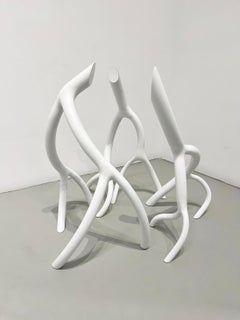 Small White Modernist Tree Root Sculpture in Welded Steel, Abstract Art