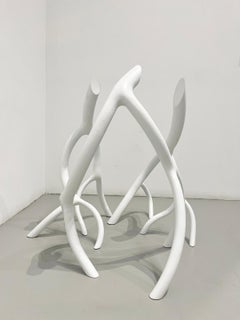 Petite sculpture moderniste blanche en forme de racine d'arbre en acier soudé, art abstrait
