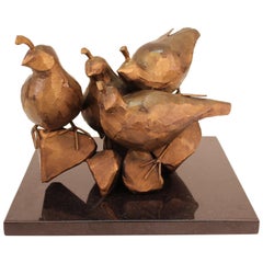 Vintage Steve Tyree Sculpture of Quails on Removable Marble Base